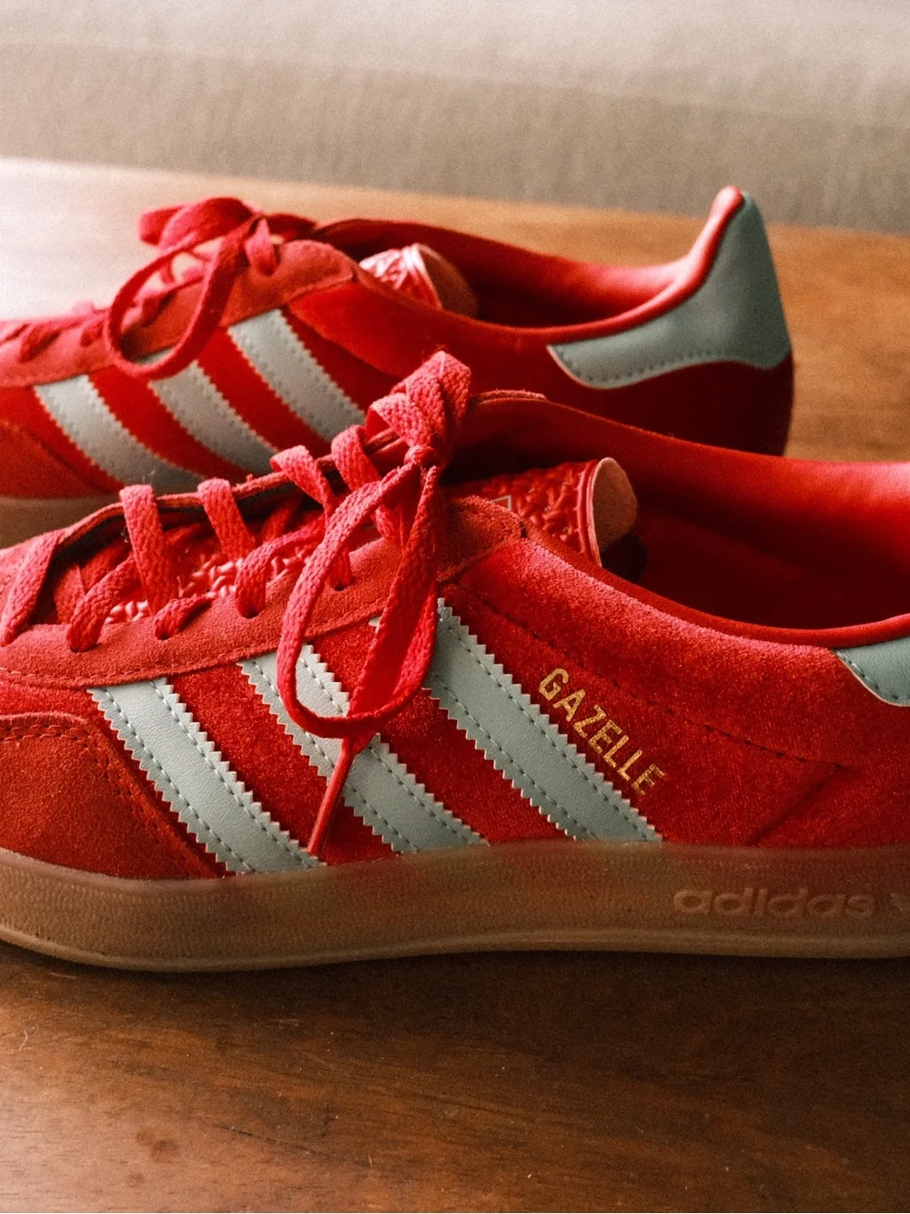 Adidas Gazelle - Red Suede Sneakers with Turquoise Stripes